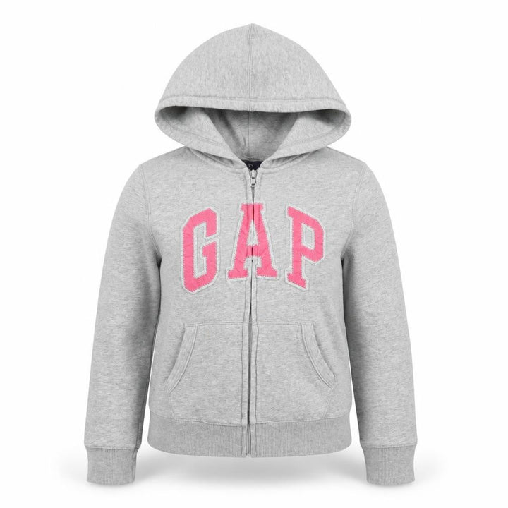 Gap Girls Grey Full Zip Logo Hoodie Size 8-9 Years