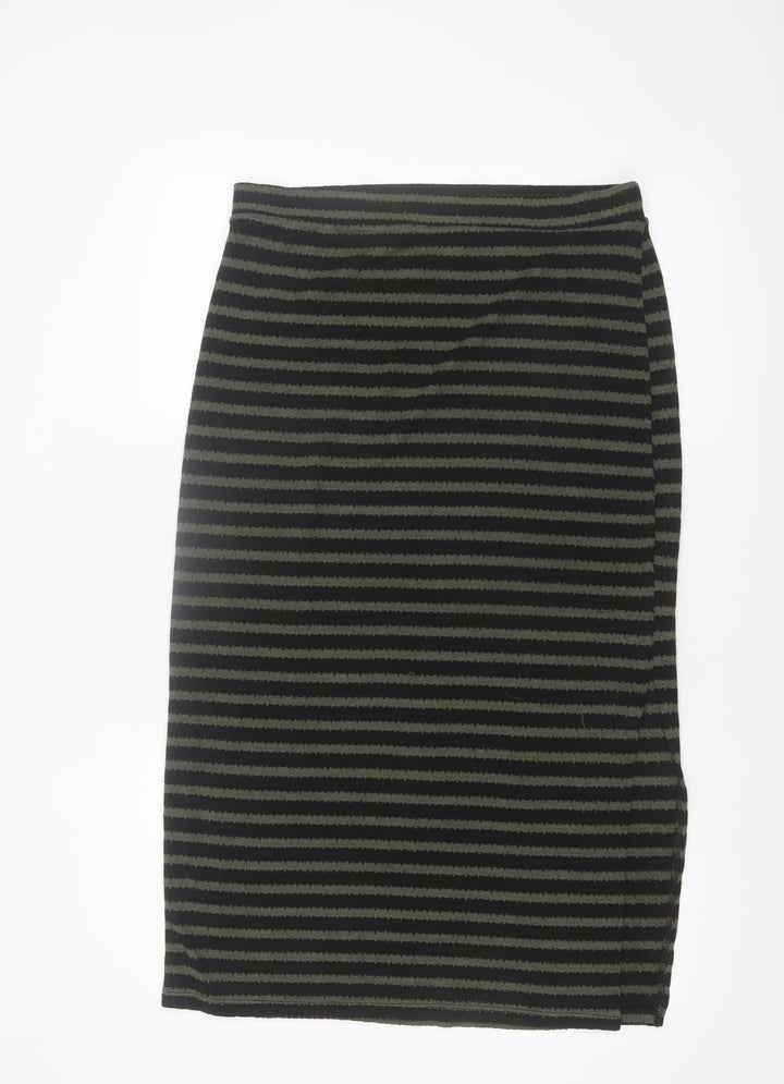 New Look Women's Green Black Striped Pencil Skirt Size 14