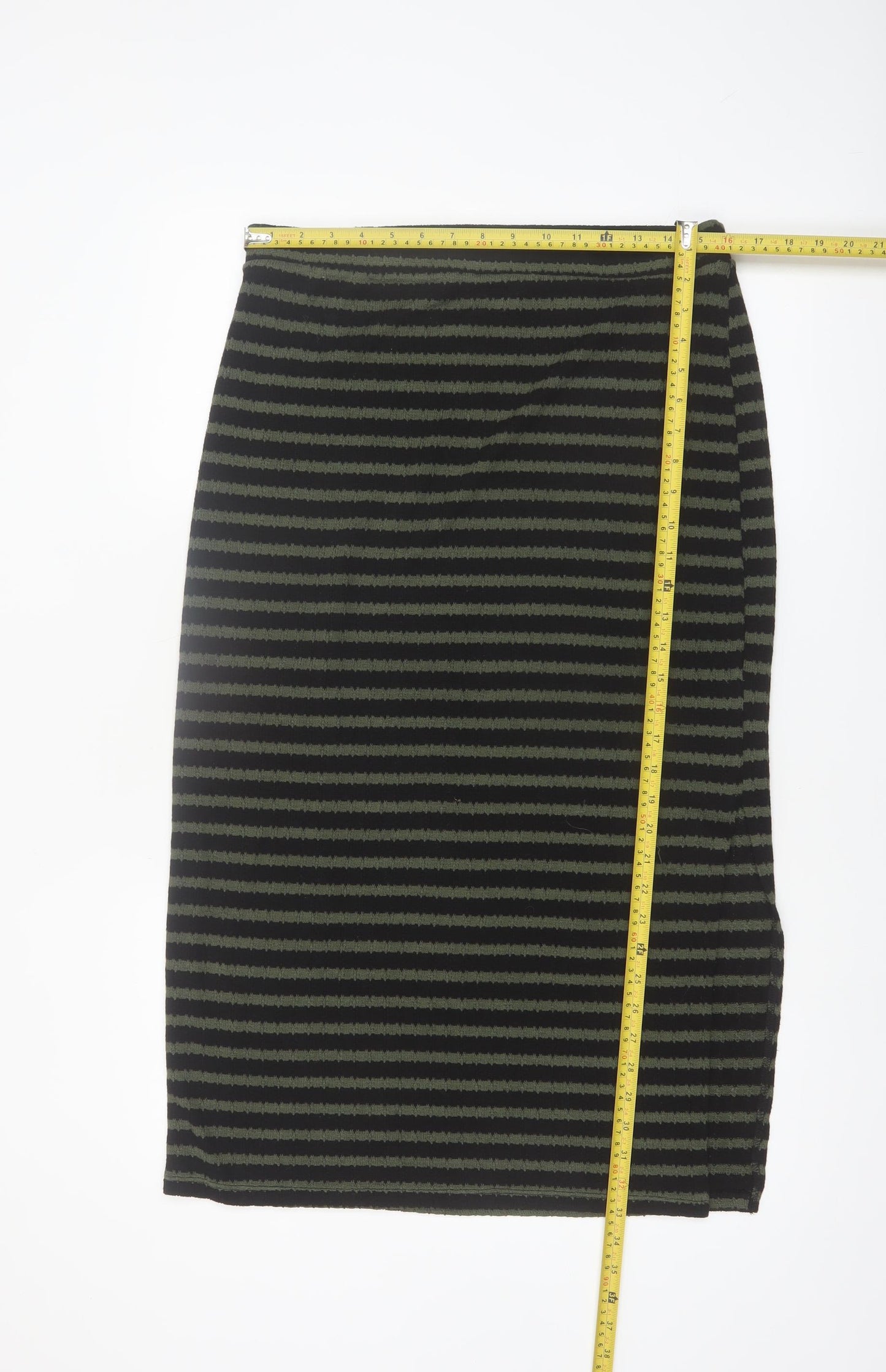 New Look Women's Green Black Striped Pencil Skirt Size 14