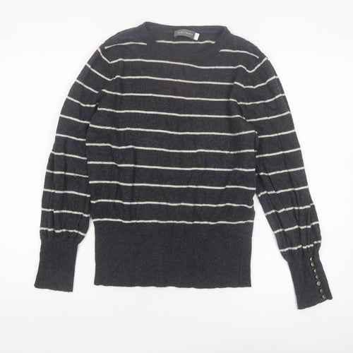 Mint Velvet Women's Grey Striped Crew Neck Long Sleeve Pullover Jumper M