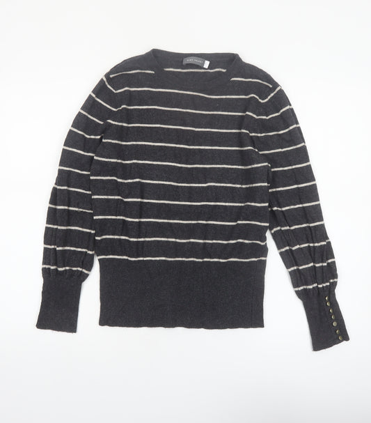 Mint Velvet Women's Grey Striped Crew Neck Long Sleeve Pullover Jumper M