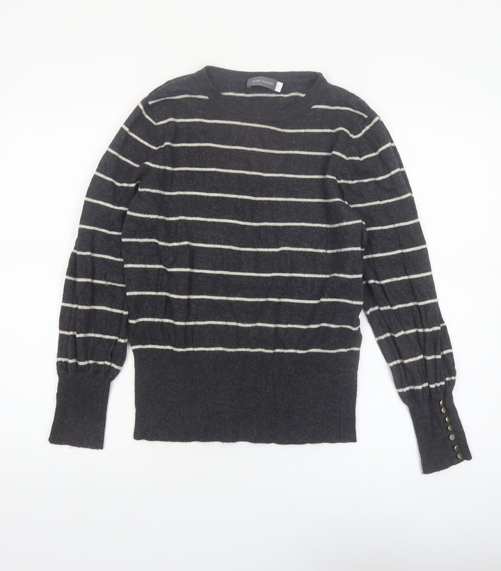 Mint Velvet Women's Grey Striped Crew Neck Long Sleeve Pullover Jumper M
