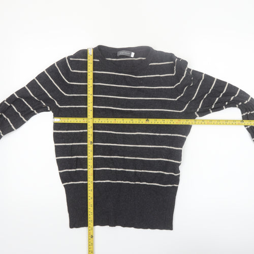 Mint Velvet Women's Grey Striped Crew Neck Long Sleeve Pullover Jumper M