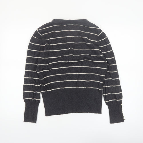 Mint Velvet Women's Grey Striped Crew Neck Long Sleeve Pullover Jumper M