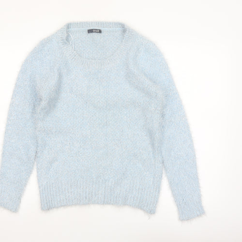 Quiz Women Blue Fluffy Knit Long Sleeve Pullover Jumper Size S