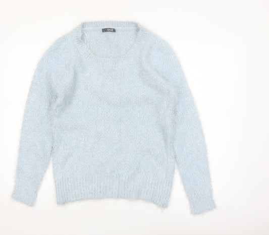 Quiz Women Blue Fluffy Knit Long Sleeve Pullover Jumper Size S