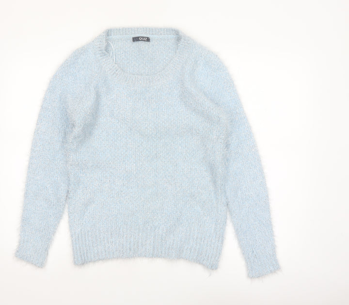 Quiz Women Blue Fluffy Knit Long Sleeve Pullover Jumper Size S