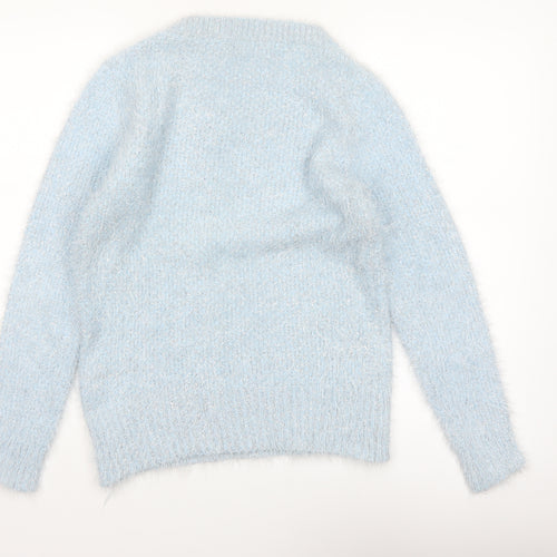 Quiz Women Blue Fluffy Knit Long Sleeve Pullover Jumper Size S
