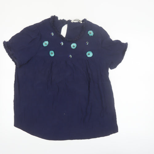 Boden Women's Blue Embroidered Floral Viscose Tunic Blouse Size 12