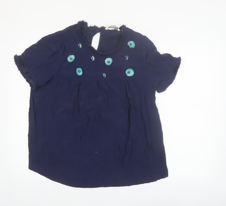 Boden Women's Blue Embroidered Floral Viscose Tunic Blouse Size 12