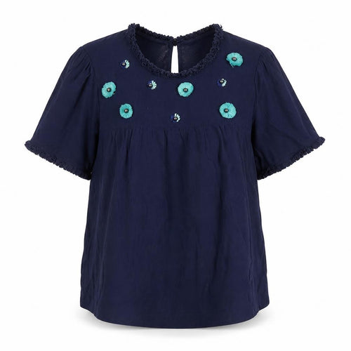 Boden Women's Blue Embroidered Floral Viscose Tunic Blouse Size 12