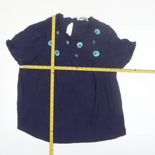 Boden Women's Blue Embroidered Floral Viscose Tunic Blouse Size 12
