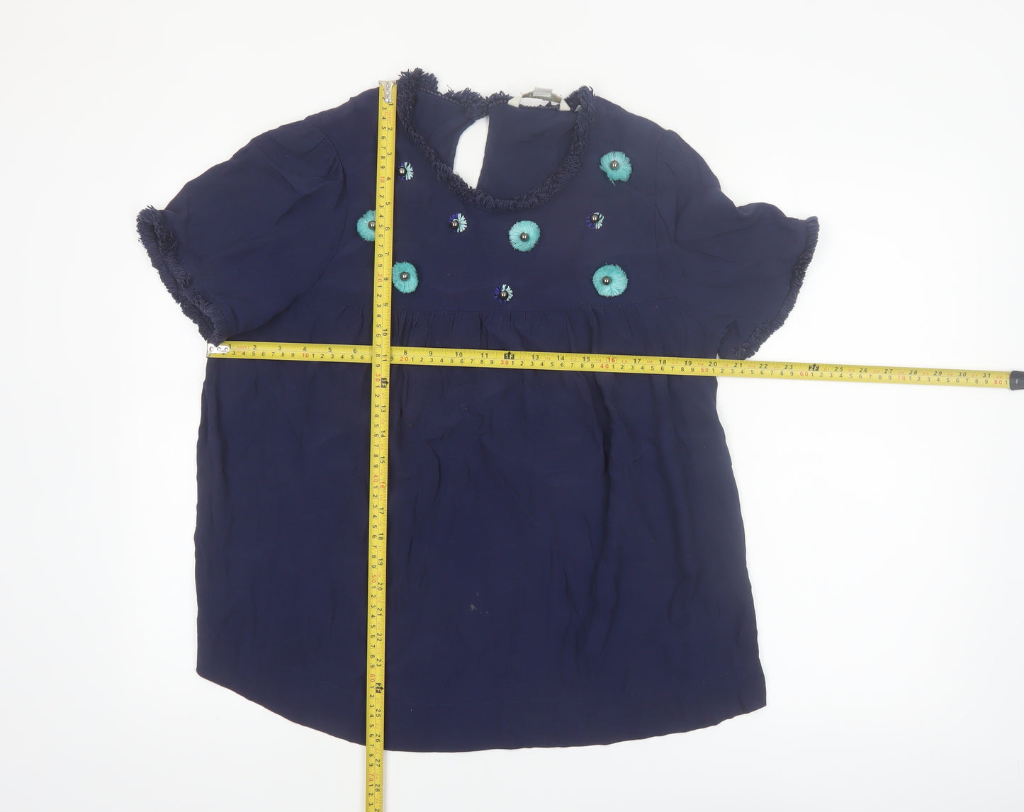 Boden Women's Blue Embroidered Floral Viscose Tunic Blouse Size 12