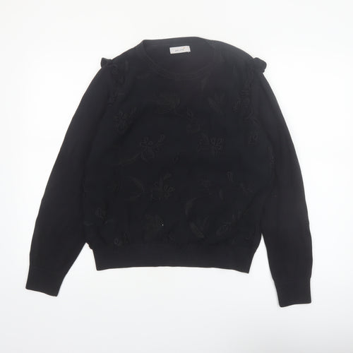 Marks and Spencer Women’s Black Embroidered Floral Cotton Jumper Size 14