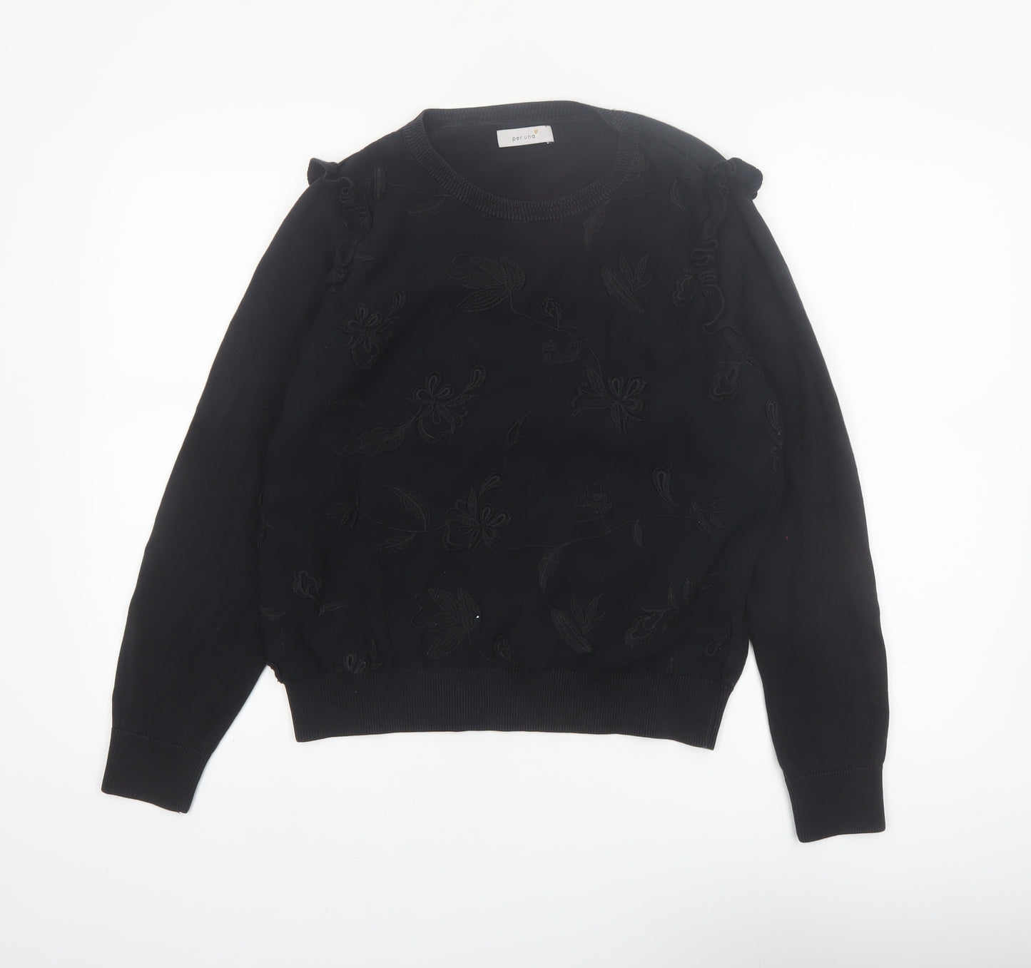 Marks and Spencer Women’s Black Embroidered Floral Cotton Jumper Size 14