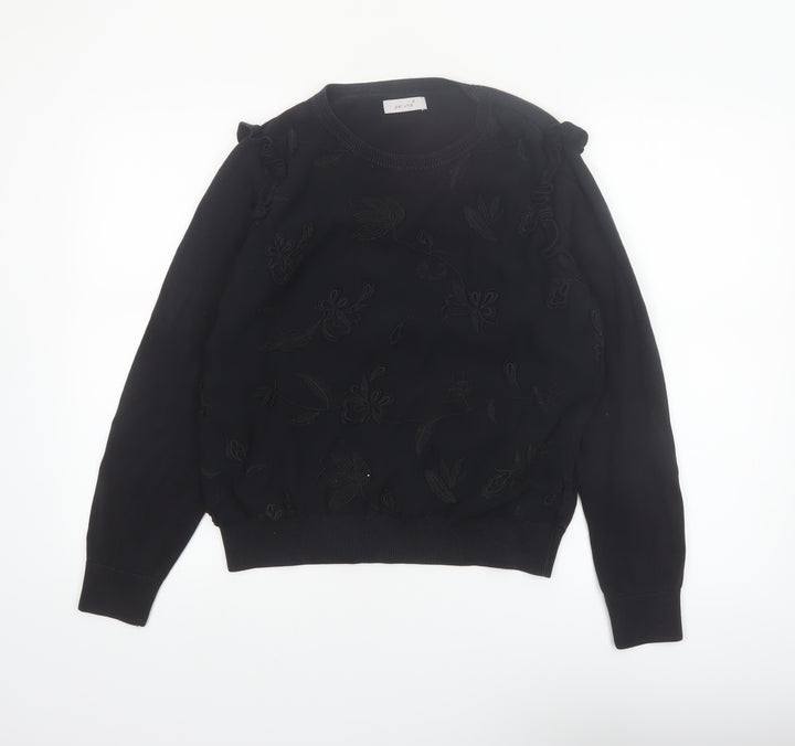 Marks and Spencer Women’s Black Embroidered Floral Cotton Jumper Size 14