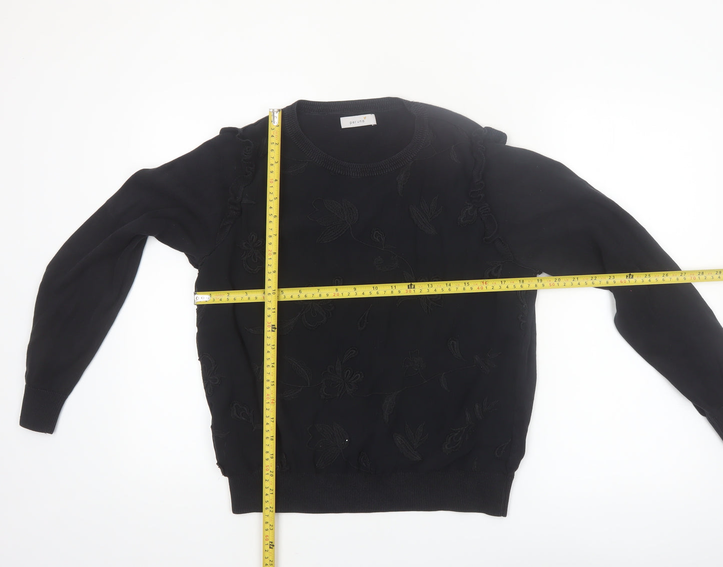 Marks and Spencer Women’s Black Embroidered Floral Cotton Jumper Size 14