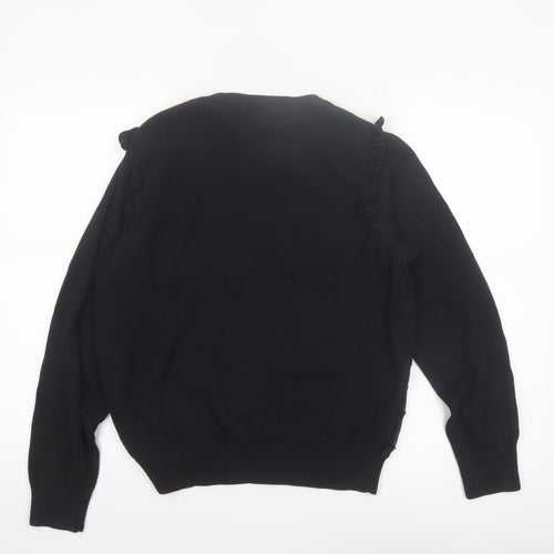 Marks and Spencer Women’s Black Embroidered Floral Cotton Jumper Size 14
