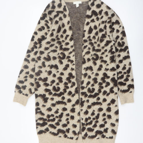H&M Women’s Beige Leopard Print Longline Cardigan XS