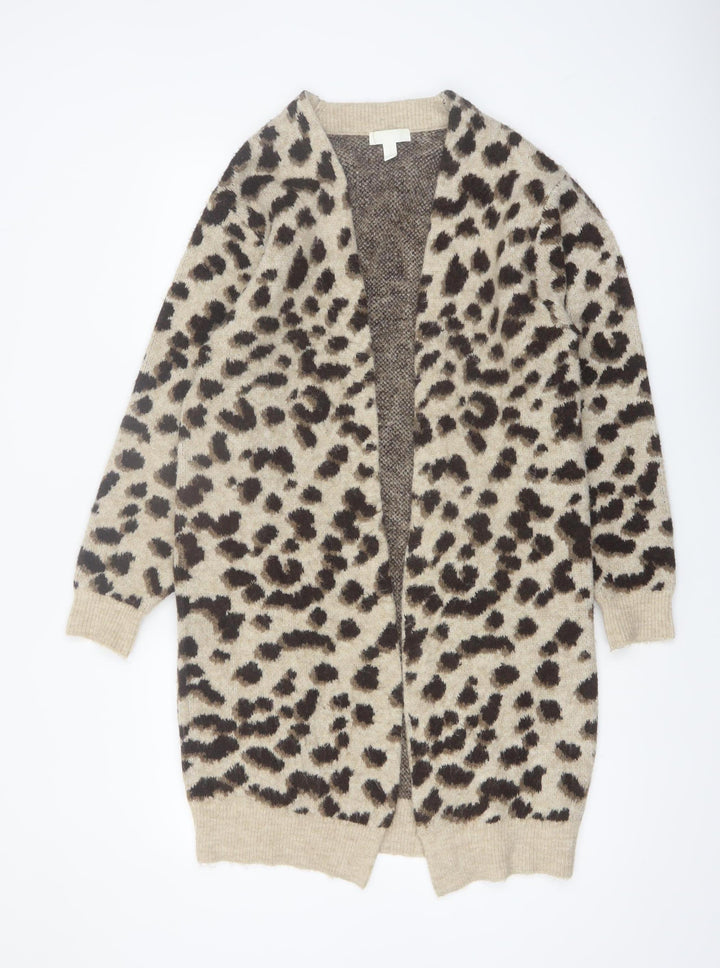 H&M Women’s Beige Leopard Print Longline Cardigan XS