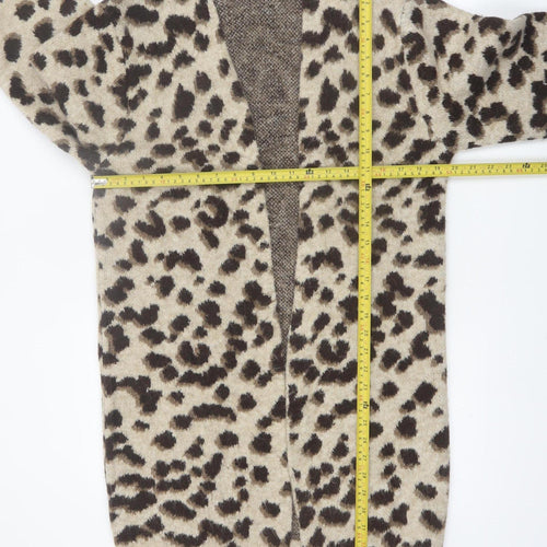 H&M Women’s Beige Leopard Print Longline Cardigan XS