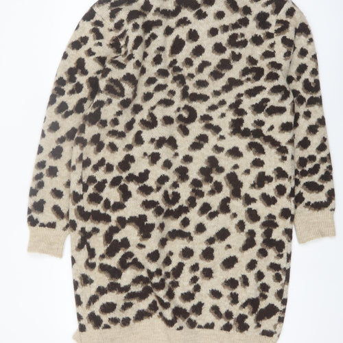 H&M Women’s Beige Leopard Print Longline Cardigan XS