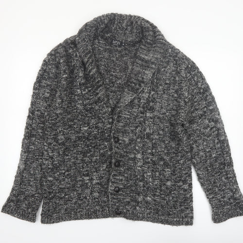 boohooMAN Men's Grey Chunky Knit Shawl Collar Cardigan Size M