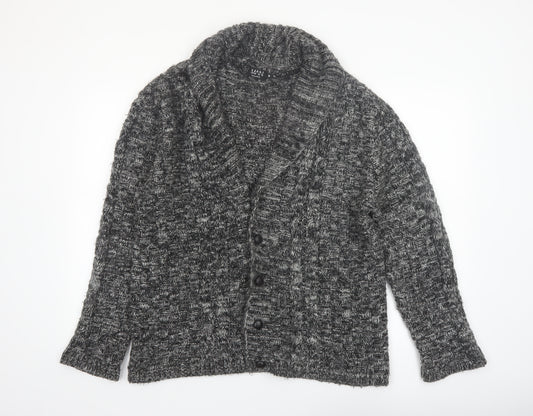 boohooMAN Men's Grey Chunky Knit Shawl Collar Cardigan Size M