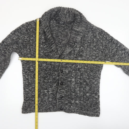 boohooMAN Men's Grey Chunky Knit Shawl Collar Cardigan Size M