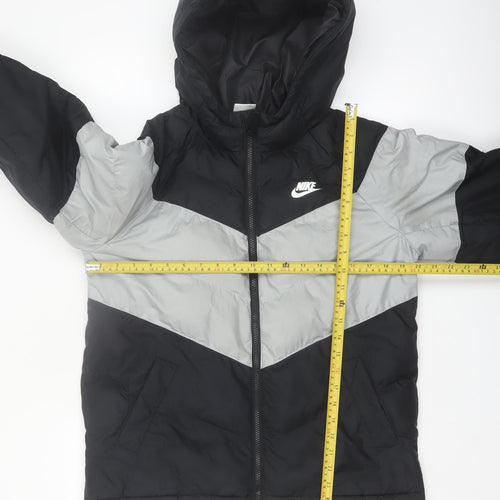 Nike Boys Black Grey Hooded Puffer Jacket XL 158cm Winter Full Zip Coat