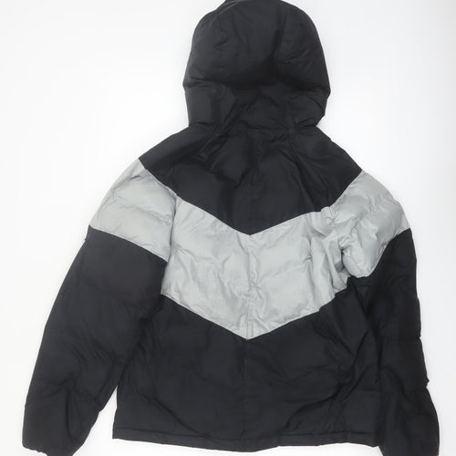 Nike Boys Black Grey Hooded Puffer Jacket XL 158cm Winter Full Zip Coat