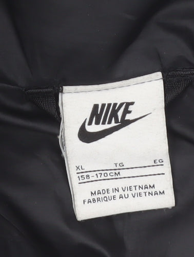 Nike Boys Black Grey Hooded Puffer Jacket XL 158cm Winter Full Zip Coat