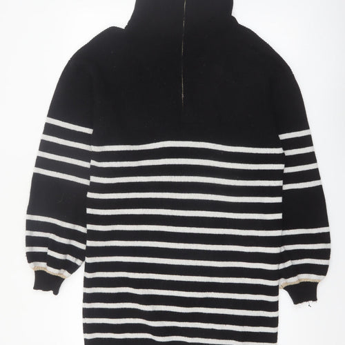 Oliver Bonas Women’s Black Striped Half Zip High Neck Jumper Size 10