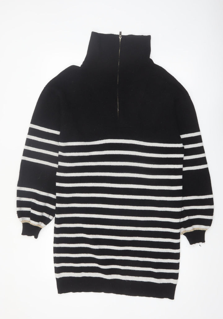 Oliver Bonas Women’s Black Striped Half Zip High Neck Jumper Size 10