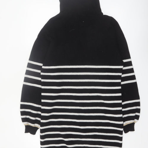 Oliver Bonas Women’s Black Striped Half Zip High Neck Jumper Size 10