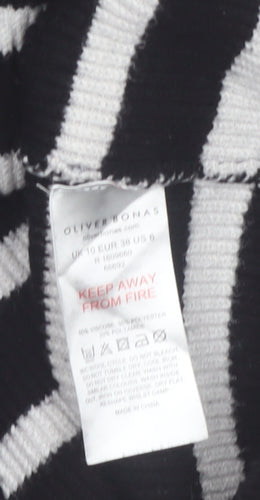 Oliver Bonas Women’s Black Striped Half Zip High Neck Jumper Size 10