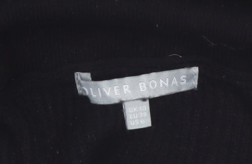 Oliver Bonas Women’s Black Striped Half Zip High Neck Jumper Size 10