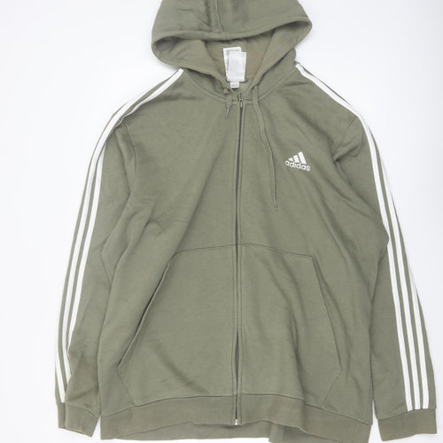 Adidas Men’s Green Full Zip Hoodie 2XL Sports Fleece Sweatshirt