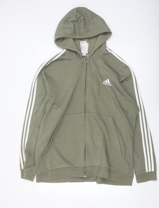 Adidas Men’s Green Full Zip Hoodie 2XL Sports Fleece Sweatshirt