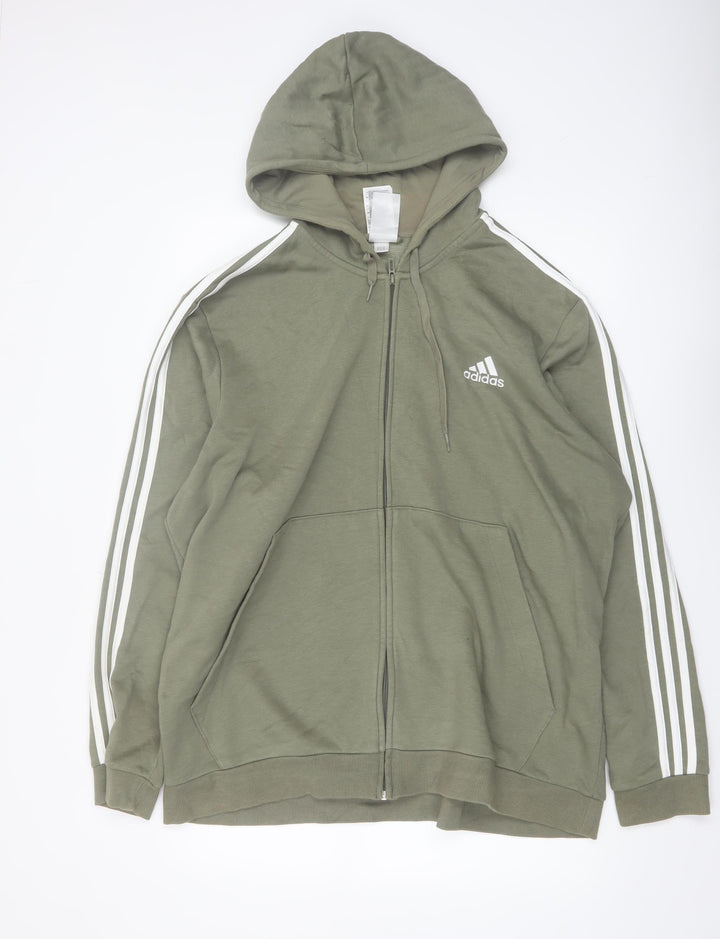 Adidas Men’s Green Full Zip Hoodie 2XL Sports Fleece Sweatshirt