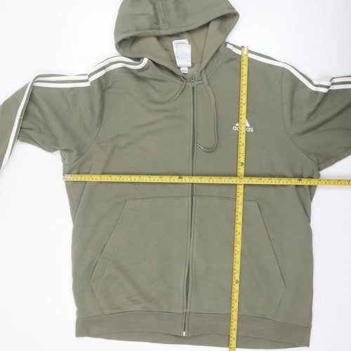 Adidas Men’s Green Full Zip Hoodie 2XL Sports Fleece Sweatshirt