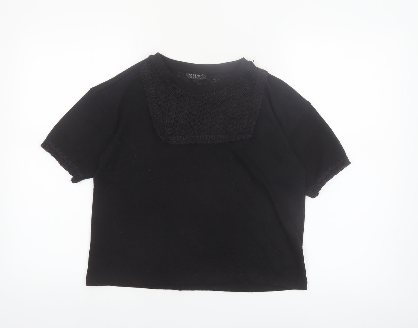 Topshop Women’s Black Lace Detail Cropped T-Shirt Size 10