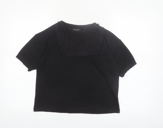 Topshop Women’s Black Lace Detail Cropped T-Shirt Size 10