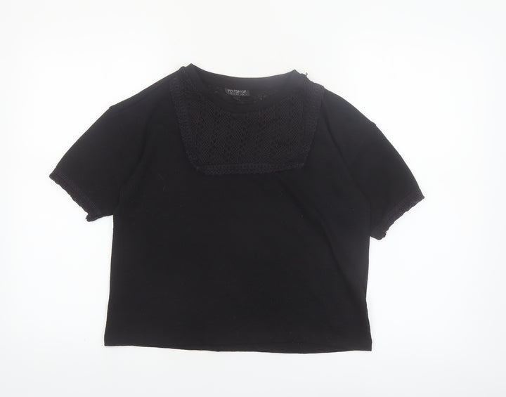Topshop Women’s Black Lace Detail Cropped T-Shirt Size 10