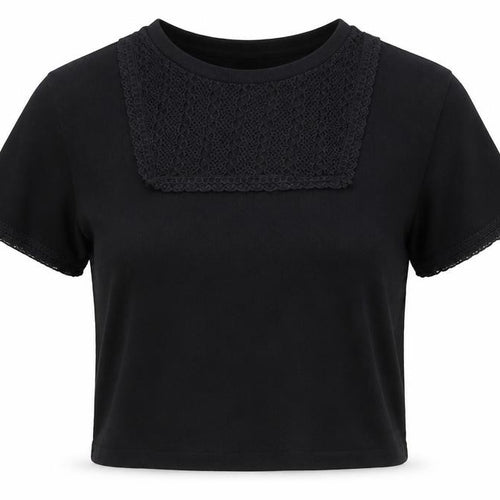 Topshop Women’s Black Lace Detail Cropped T-Shirt Size 10