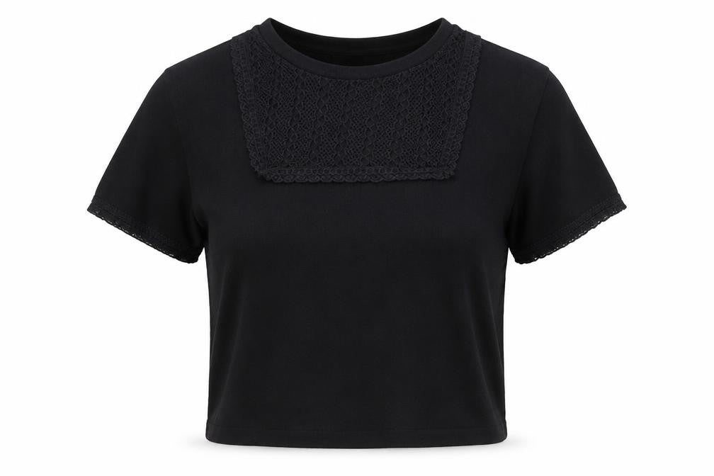 Topshop Women’s Black Lace Detail Cropped T-Shirt Size 10