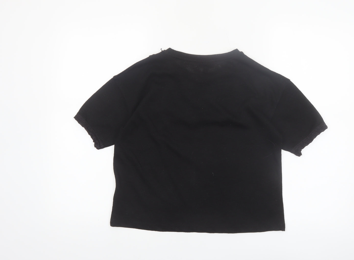 Topshop Women’s Black Lace Detail Cropped T-Shirt Size 10