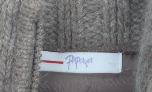Papaya Women Brown Size 18 Faux Fur Trim Full Zip Knit Jumper