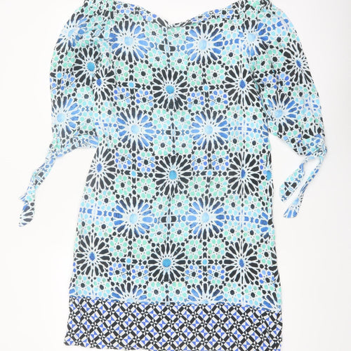 Wallis Women Blue Geometric Off Shoulder Shift Dress Size 10