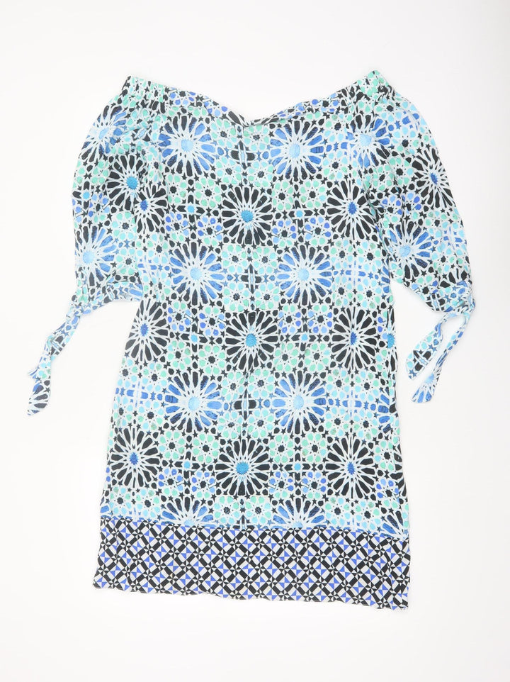 Wallis Women Blue Geometric Off Shoulder Shift Dress Size 10
